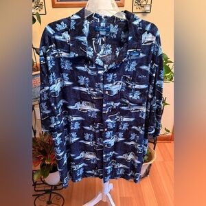 Puritan Trucks Palm Trees Hawaiian Rayon Blue Button Down Shirt Size 3xl